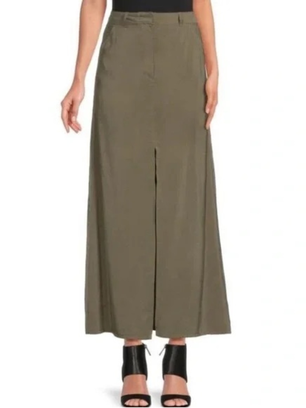 Max Studio Olive Green Maxi Skirt with Front Center Slit